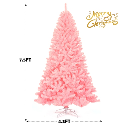 Topbuy 7.5Ft Artificial Christmas Tree Hinged Spruce Full Tree with Metal Stand Pink