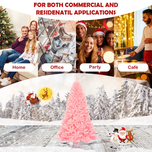 Topbuy 7.5Ft Artificial Christmas Tree Hinged Spruce Full Tree with Metal Stand Pink