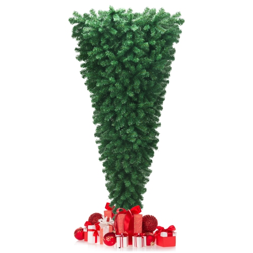 TOPBUY  7Ft UPSide Down Christmas Tree Artificial Inverted Pvc Tree With Metal Stand In Green