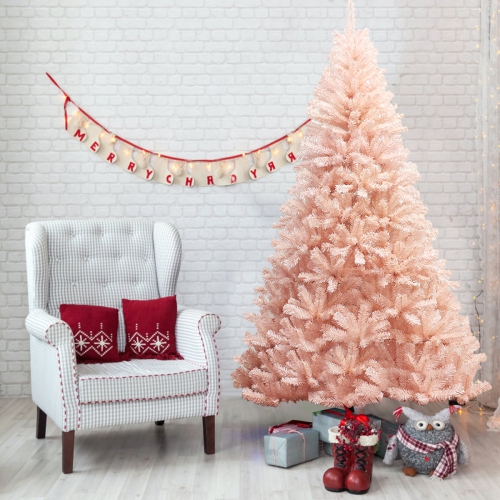 TOPBUY  7Ft Artificial Christmas Tree 937 Hinged Tips W/ Metal Stand Holiday Season In Pink