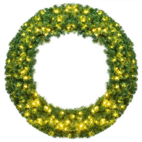 Topbuy 48" Pre-lit Artificial Decorative Flocked Wreath Christmas with 200 LED Light& Timer