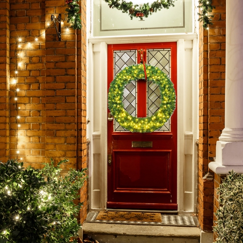 Topbuy 48" Pre-lit Artificial Decorative Flocked Wreath Christmas with 200 LED Light& Timer