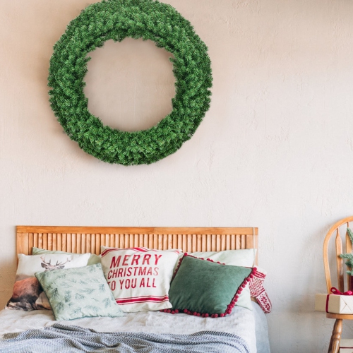 Topbuy 48" Pre-lit Artificial Decorative Flocked Wreath Christmas with 200 LED Light& Timer