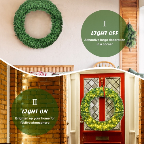 Topbuy 48" Pre-lit Artificial Decorative Flocked Wreath Christmas with 200 LED Light& Timer