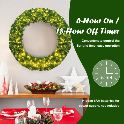 Topbuy 48" Pre-lit Artificial Decorative Flocked Wreath Christmas with 200 LED Light& Timer