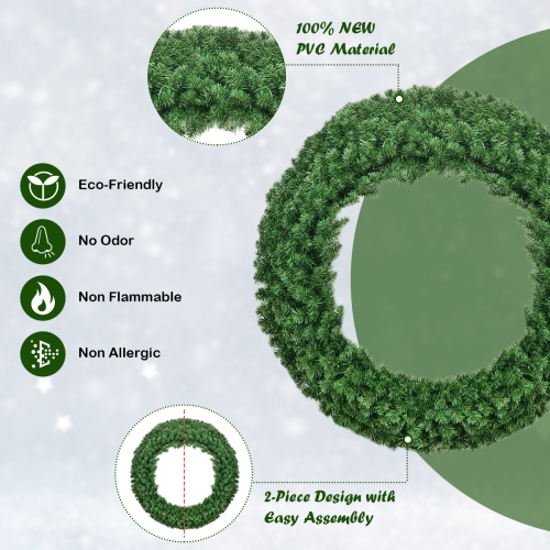 Topbuy 48" Pre-lit Artificial Decorative Flocked Wreath Christmas with 200 LED Light& Timer