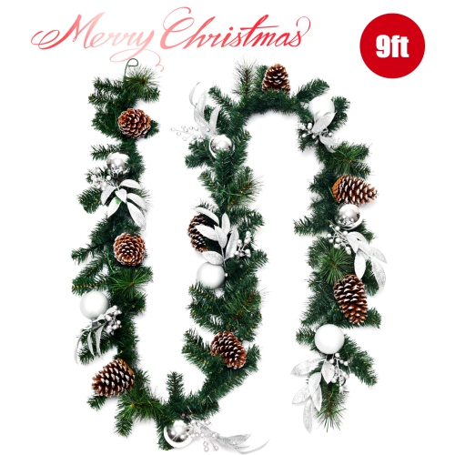 Topbuy 9FT Pre-lit Pine Christmas Garland Artificial Christmas Decoration Rattan with 50 LED Lights