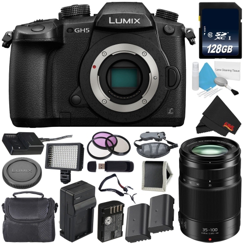 Panasonic Lumix DC-GH5 Mirrorless Micro Four Thirds Digital Camera (Body Only) + Panasonic Lumix G X Vario 35-100mm II L