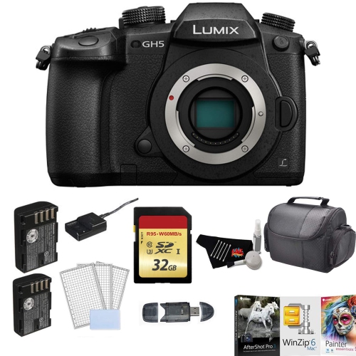 Panasonic Lumix DC-GH5 Mirrorless Micro Four Thirds Digital Camera (Body Only) with Battery + 32GB Memory Card Professional Bundle