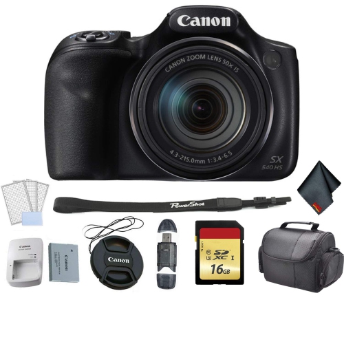 Canon PowerShot SX540 HS Digital Point and Shoot Camera Bundle with 16GB Memory Card + LCD Screen Protectors + SD Card U