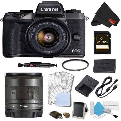 Canon EOS M5 Mirrorless Digital Camera with 15-45mm Lens Advanced Bundle w/Bonus EF-M 11-22MM Lens - International Model