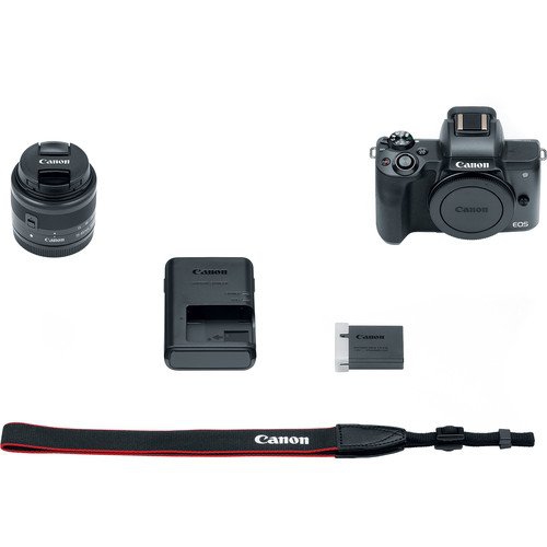 Canon EOS M50 Mirrorless Digital Camera with 15-45mm Lens (2680C011) W/Bag, Extra Battery, LED Light
