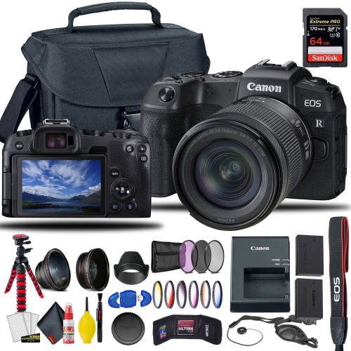 Canon EOS RP Mirrorless Digital Camera with 24-105mm f/4-7.1 Lens + Extra Canon Battery, Creative Filters + EOS Camera Bag + Sandisk Extreme Pro 64GB