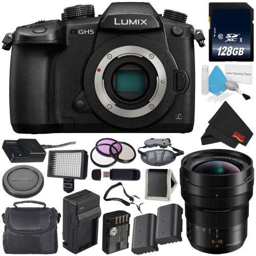 Panasonic Lumix DC-GH5 Mirrorless Micro Four Thirds Digital Camera + Panasonic 8-18mm f/2.8-4 Lens + 128GB C