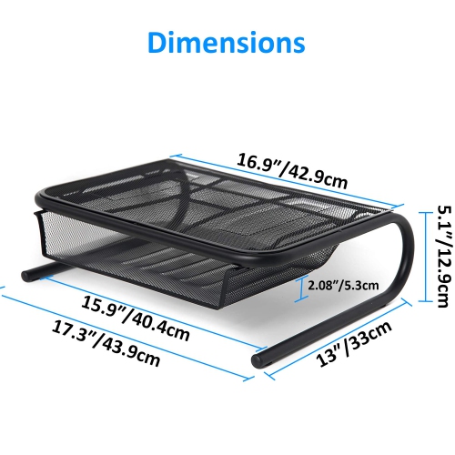 SHOPPINGALL Metal Mesh Monitor Desk Stand Riser Printer Stand Holder with Drawer Organizer - SA-MMS1