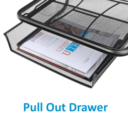 SHOPPINGALL Metal Mesh Monitor Desk Stand Riser Printer Stand Holder with Drawer Organizer - SA-MMS1