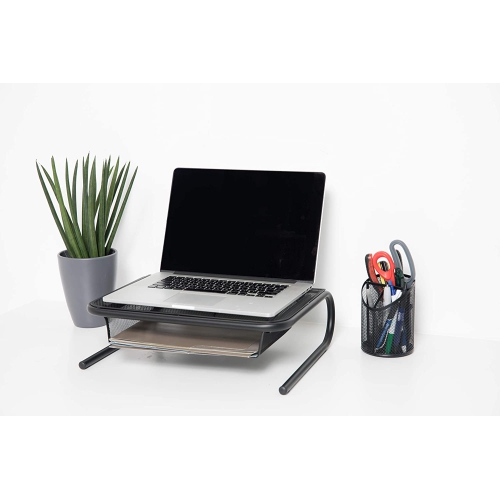 SHOPPINGALL Metal Mesh Monitor Desk Stand Riser Printer Stand Holder with Drawer Organizer - SA-MMS1