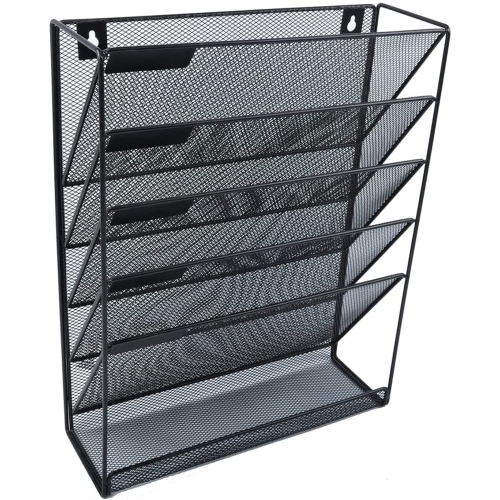 SHOPPINGALL Mesh Wall Mounted File Holder Organizer Rack with 5 Compartments - SA-MDO1W