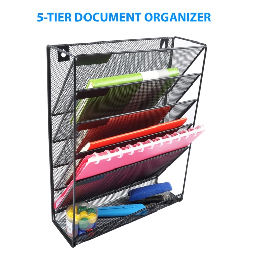 Support de rangement mural en filet à 5 compartiments pour porte-documents de SHOPPINGALL – sa-MDO1W