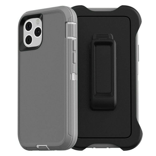 Iphone 13 pro max| Hybrid Heavy Duty Defender Case Cover| With Belt Clip Holster| Grey