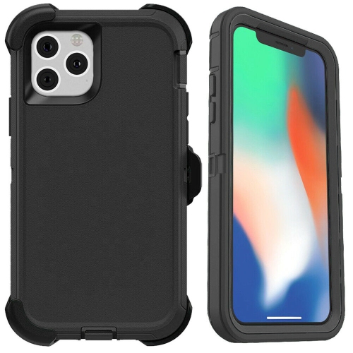 Iphone 13 PRO| Hybrid Heavy Duty Defender Case Cover| With Belt Clip Holster| Black