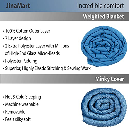 JINAMART Adult Weighted Blanket + Duvet Cover -%100 Cotton with Glass Beads | Heavy Blanket for hot and Cool Sleeping?