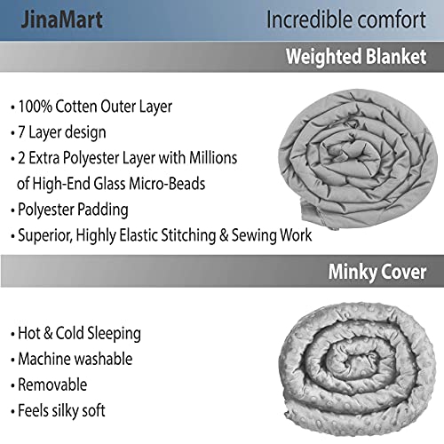 Couverture lestée pour adultes de JINAMART + housse de couette - 100 % coton avec perles en verre | Couverture lourde pour dormir au chaud ou au