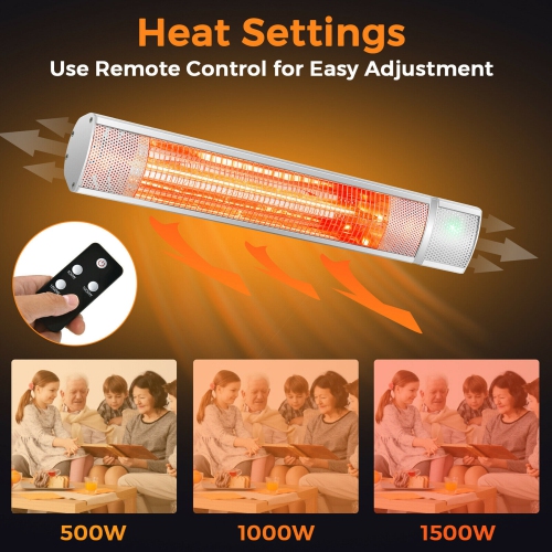 Gymax 1500W Electric Patio Heater Wall-Mounted Infrared Heater w/Remote Control