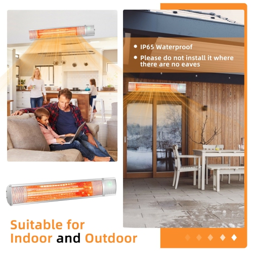 Gymax 1500W Electric Patio Heater Wall-Mounted Infrared Heater w/Remote Control