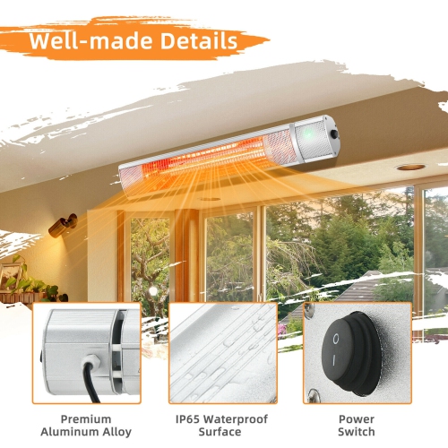 Gymax 1500W Electric Patio Heater Wall-Mounted Infrared Heater w/Remote Control