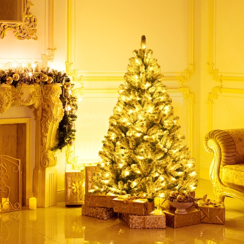 Gymax 6 FT Pre-lit Artificial Christmas Tree Snow Flocked Full Xmas Tree