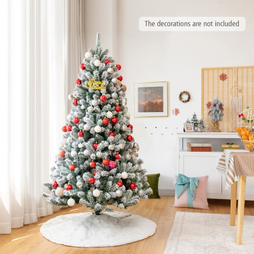 Gymax 6 FT Pre-lit Artificial Christmas Tree Snow Flocked Full Xmas Tree