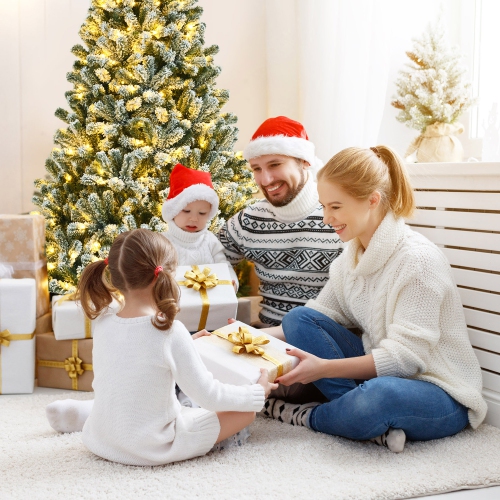 Gymax 6 FT Pre-lit Artificial Christmas Tree Snow Flocked Full Xmas Tree