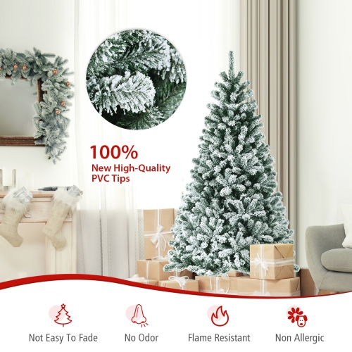 Gymax 6 FT Pre-lit Artificial Christmas Tree Snow Flocked Full Xmas Tree