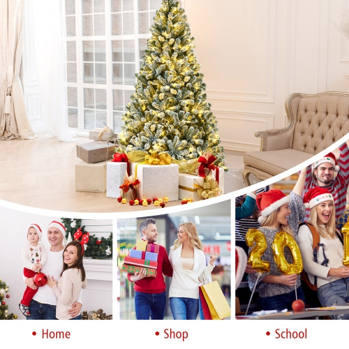 Gymax 6 FT Pre-lit Artificial Christmas Tree Snow Flocked Full Xmas Tree