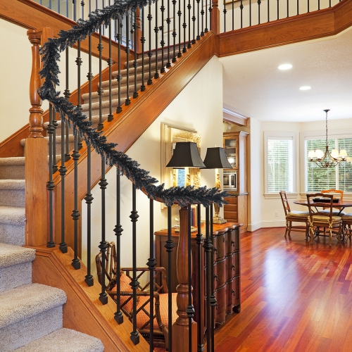 Gymax 9FT Pre-lit Black Halloween Garland Christmas Rattan w/ LED Lights & Timer