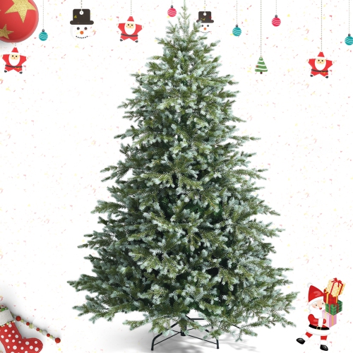 GYMAX  7 Ft Artificial Christmas Tree Unlit Hinged Xmas Tree W/ Metal Stand