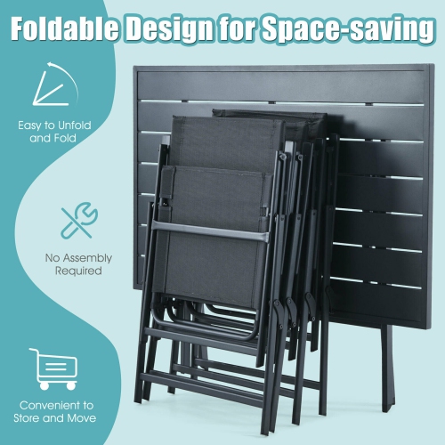 Gymax 5PCS Patio Folding Table & Chairs Set Outdoor Dining Set w/ Umbrella Hole