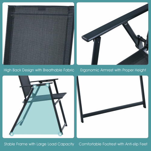 Gymax 5PCS Patio Folding Table & Chairs Set Outdoor Dining Set w/ Umbrella Hole