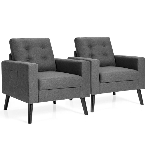 Gymax Set of 2 Upholstered Accent Chair Single Sofa Armchair w/ Wooden Legs