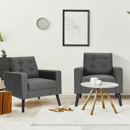 Gymax Set of 2 Upholstered Accent Chair Single Sofa Armchair w/ Wooden Legs