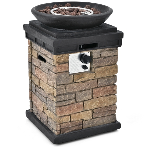Gymax 40,000 BTU Burning Fire Bowl Column Propane Patio Yard w/ Lava Rocks