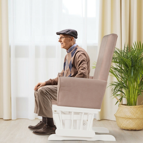 Gymax Glider and Ottoman Cushion Set Wooden Baby Nursery Rocking Chair