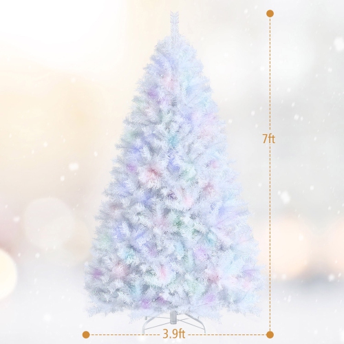 Gymax 7 FT White Artificial Christmas Tree Hinged Unlit Iridescent Xmas Tree