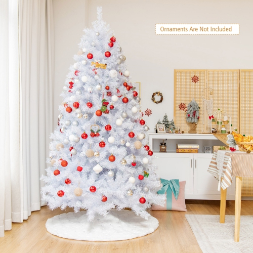 Gymax 7 FT White Artificial Christmas Tree Hinged Unlit Iridescent Xmas Tree