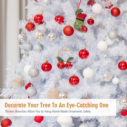 Gymax 7 FT White Artificial Christmas Tree Hinged Unlit Iridescent Xmas Tree