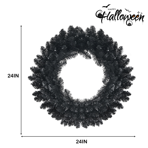 Gymax 24'' Pre-lit Black Halloween Wreath Christmas Wreath w/ Purple LED lights
