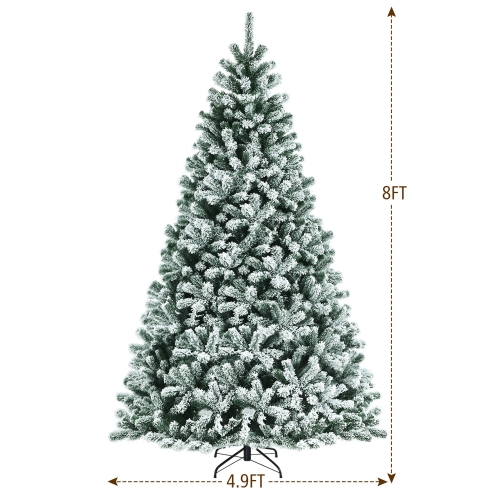 Gymax 8 FT Pre-lit Artificial Christmas Tree Snow Flocked Full Xmas Tree