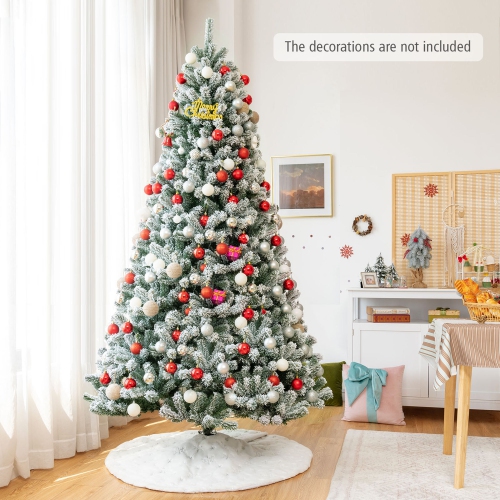 Gymax 8 FT Pre-lit Artificial Christmas Tree Snow Flocked Full Xmas Tree