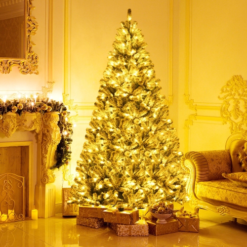 Gymax 8 FT Pre-lit Artificial Christmas Tree Snow Flocked Full Xmas Tree